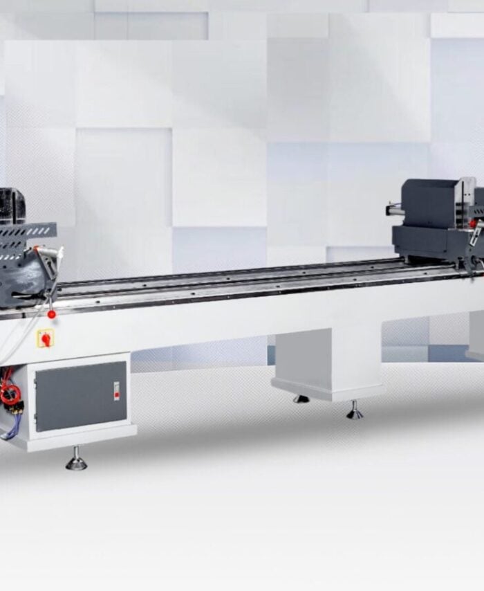 Upvc Double Head Cutting Machine Features The machine is used for cutting 45°~90° in upvc profiles. It can cut upto 112mm width which includes 3 track profile as well. Tilting heads 45°/ 90° made very easy at finger tips with semi automatic operation. Pneumatic driving system is used for clamping & feeding operation, while electrical system operating with dual 1.5KW motors are used for precision cutting of profiles. Safety grills ensure safer working with peace of mind. Perfect blade setting gives high accuracy and top performance. A Digital Display can be added at additional cost to this machine if you need Digital Display Control